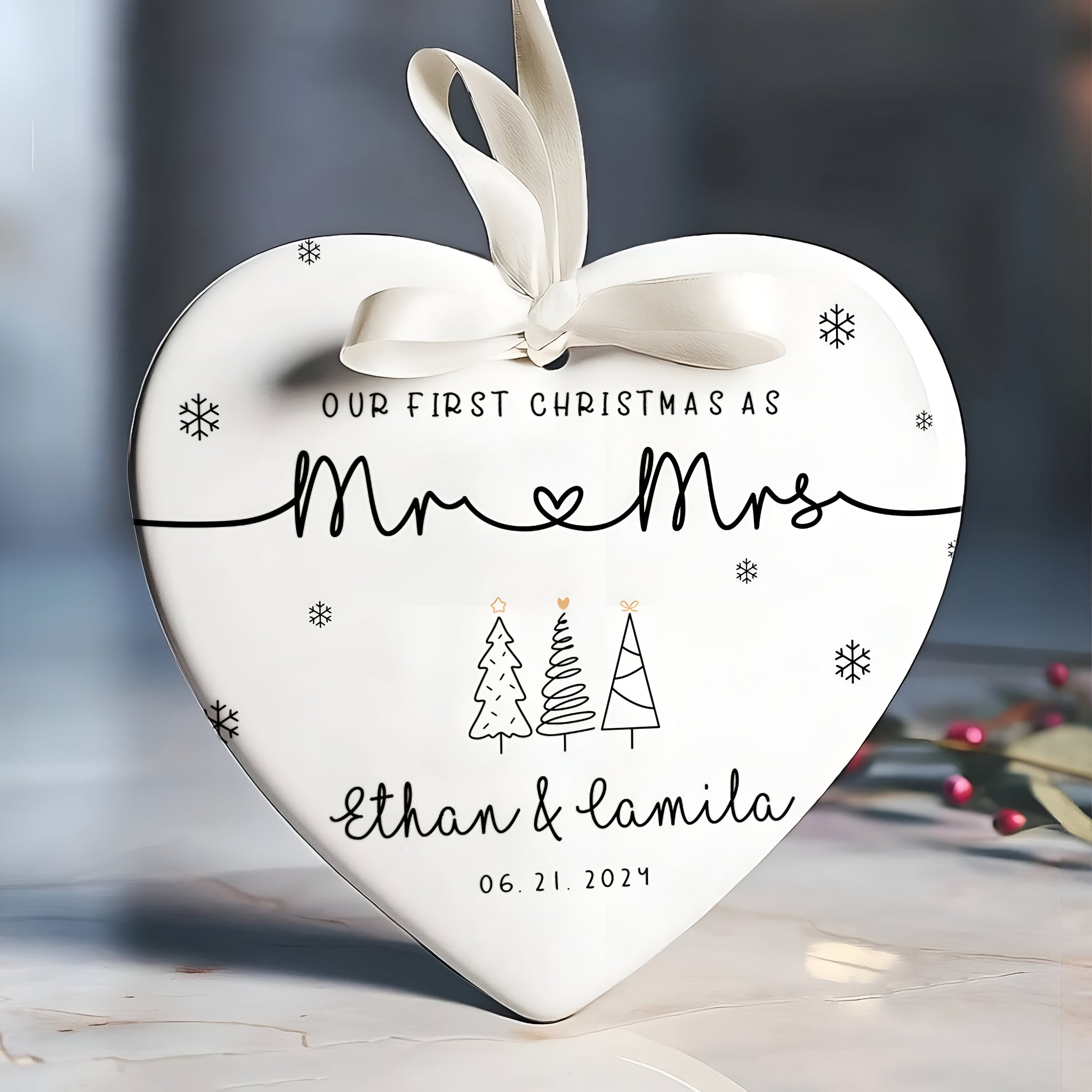 First Married Christmas Ornament 2024, Personalized Our First Christmas As Mr & Mrs Ornament, Married Ornament, Wedding Ornament, Mr  ORN2509