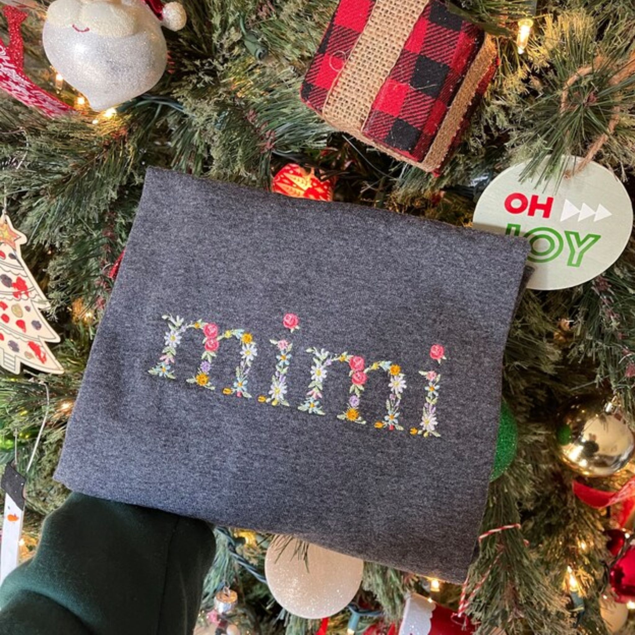 Floral Mimi Embroidered Sweatshirt With Custom Initial On Sleeve, Gift For Mimi Grandma EM1