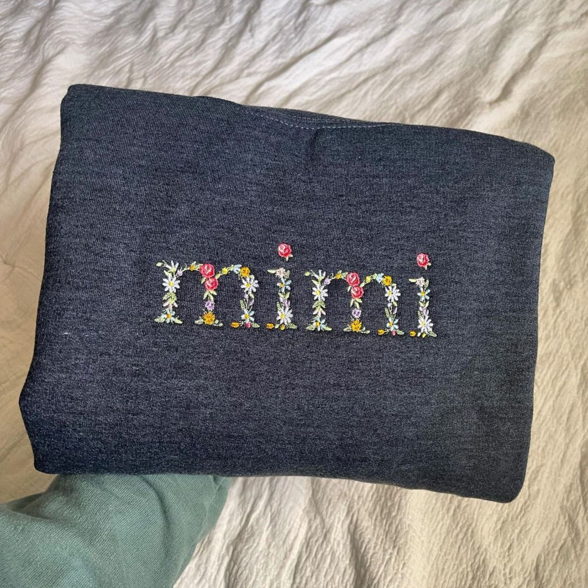 Floral Mimi Embroidered Sweatshirt With Custom Initial On Sleeve, Gift For Mimi Grandma EM1