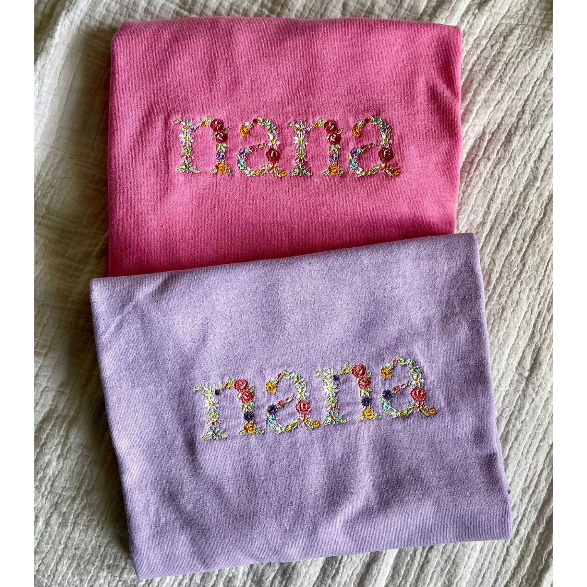 Floral Nana Embroidered Hoodie With Custom Grandkids Name On Sleeve, Mother's Day Gift EM1