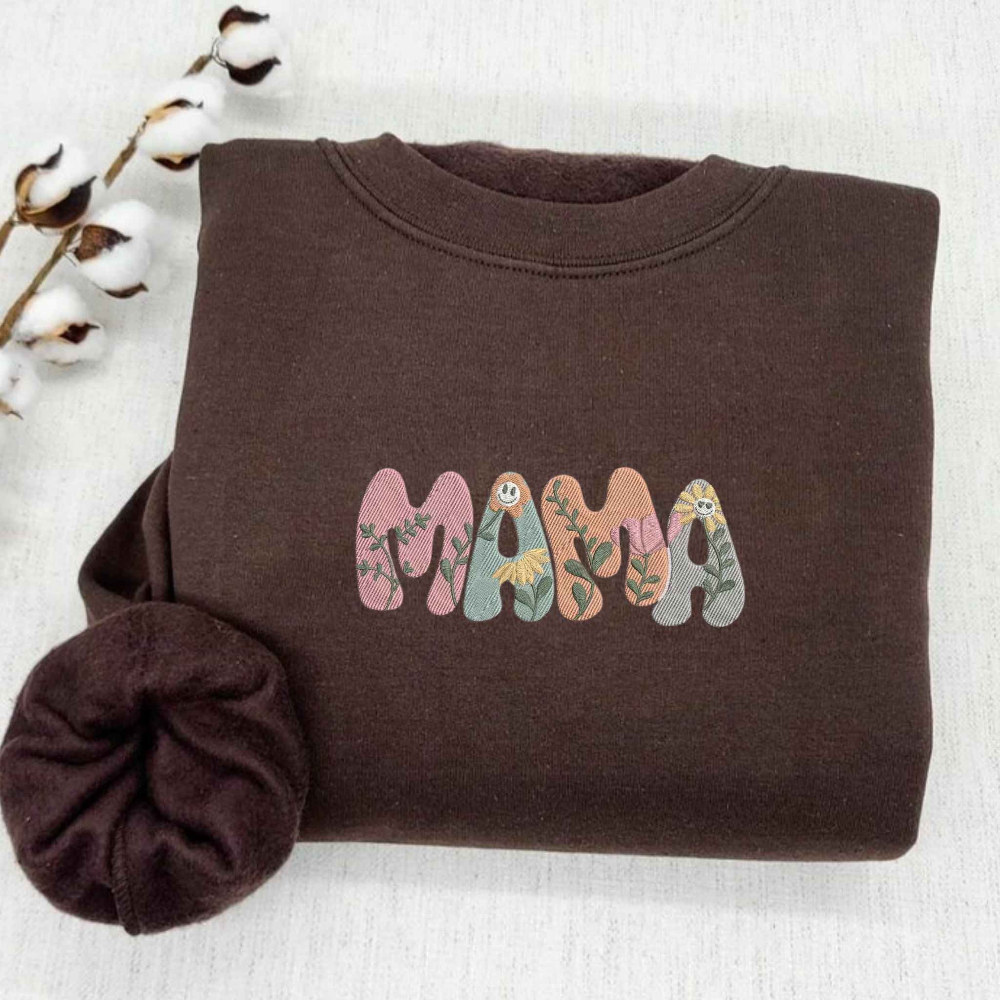 Flower Mama Embroidered Sweatshirt With Kids Name On Sleeve, Mama Gift Ideas EM2