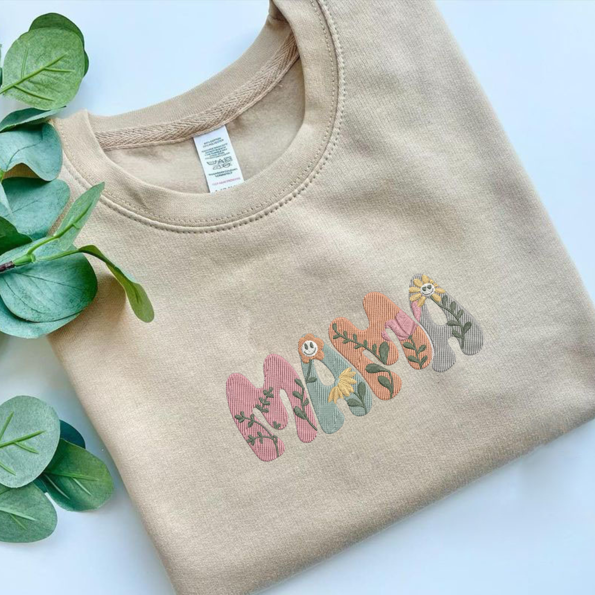 Flower Mama Embroidered Sweatshirt With Kids Name On Sleeve, Mama Gift Ideas EM2