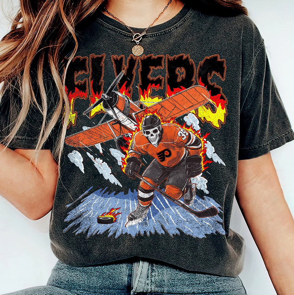 Flyers Ice Hockey Png, Retro Vintage Skeleton Plane Ice Sport Gift