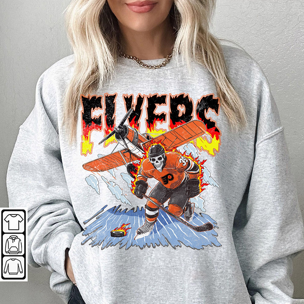 Flyers Ice Hockey Png, Retro Vintage Skeleton Plane Ice Sport Gift