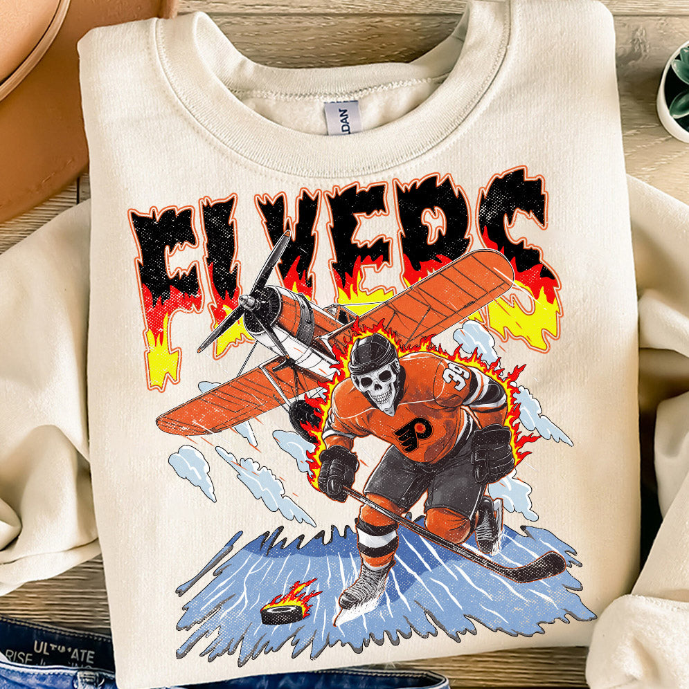 Flyers Ice Hockey Png, Retro Vintage Skeleton Plane Ice Sport Gift