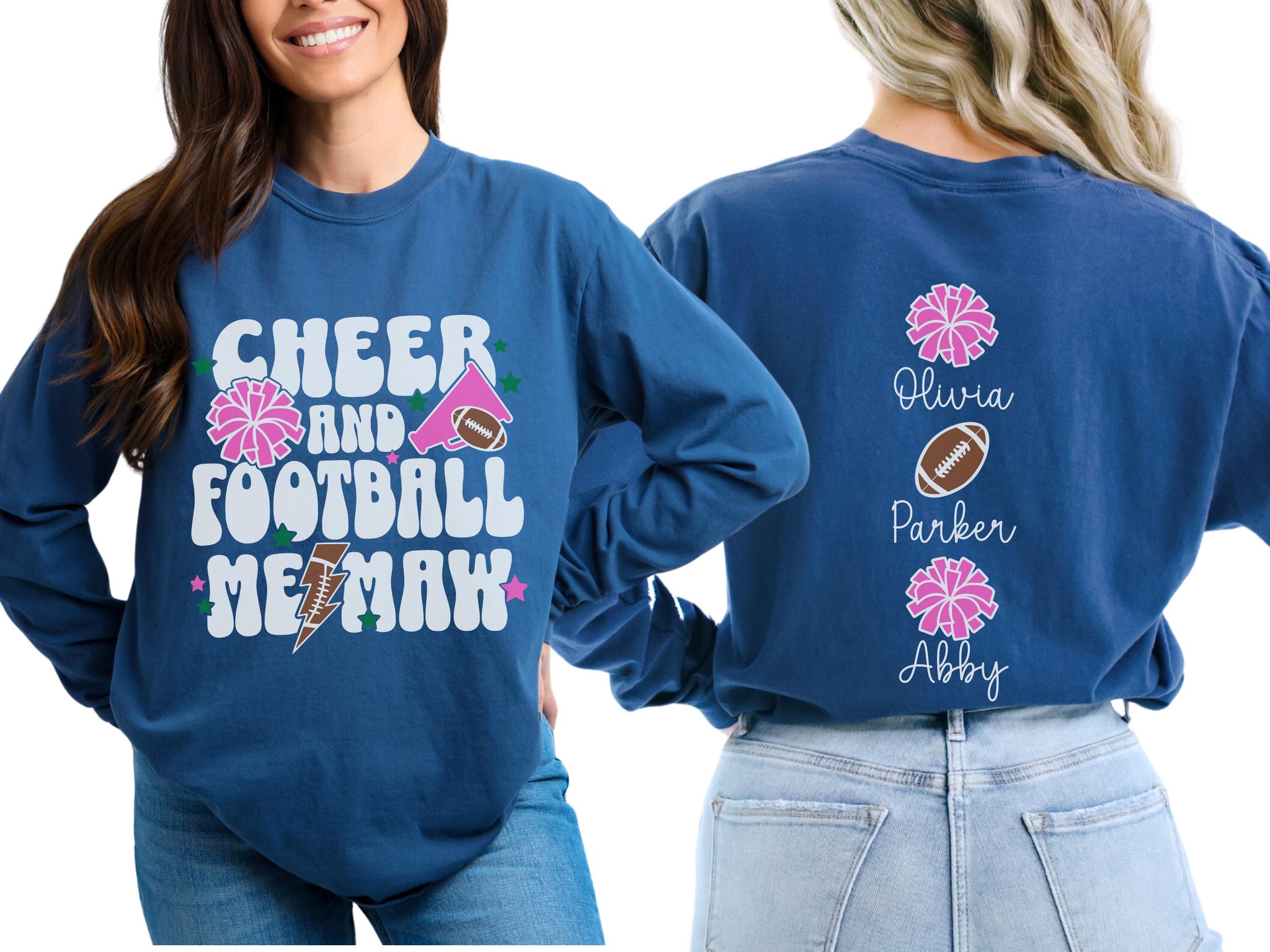 Football Cheer Grandma Shirt Custom Cheer Football Memaw Shirt Football Cheer Shirt Name on Back Football Cheer Shirt Memaw Gift Grandmother 1 FB2308