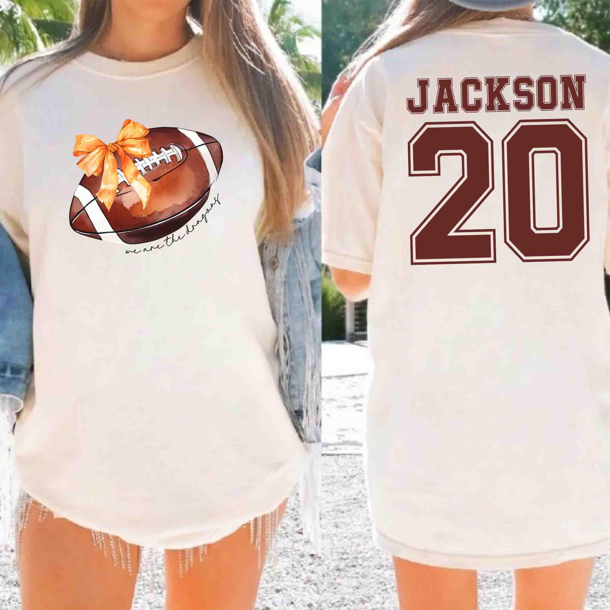 Football Mom Shirt, Custom Mascot Bow Shirt, Coquette Bow School Spirit Shirt, Cute Cheer Mascot Tee, Football Team Jersey Shirt, School Tee  CUSFB