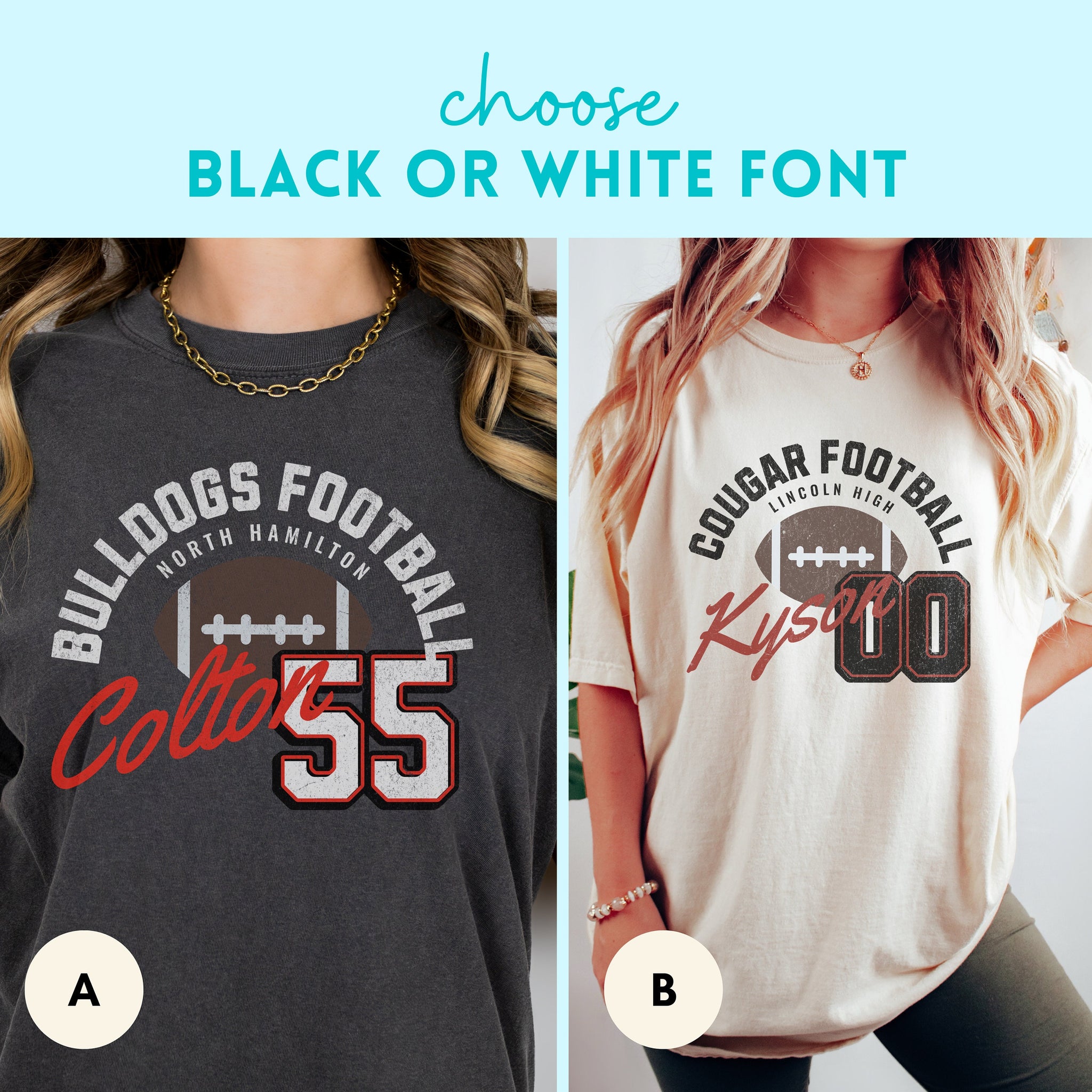 Football Mom Shirt Of Two Boys Personalized Comfort Colors For Game Day, Custom Football Player Number Tee For Dad Friday Night Lights 1 FB2308