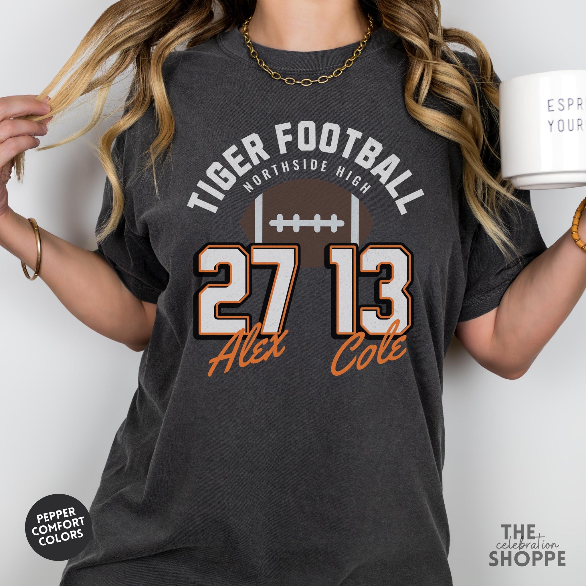 Football Mom Shirt Of Two Boys Personalized Comfort Colors For Game Day, Custom Football Player Number Tee For Dad Friday Night Lights 1 FB2308