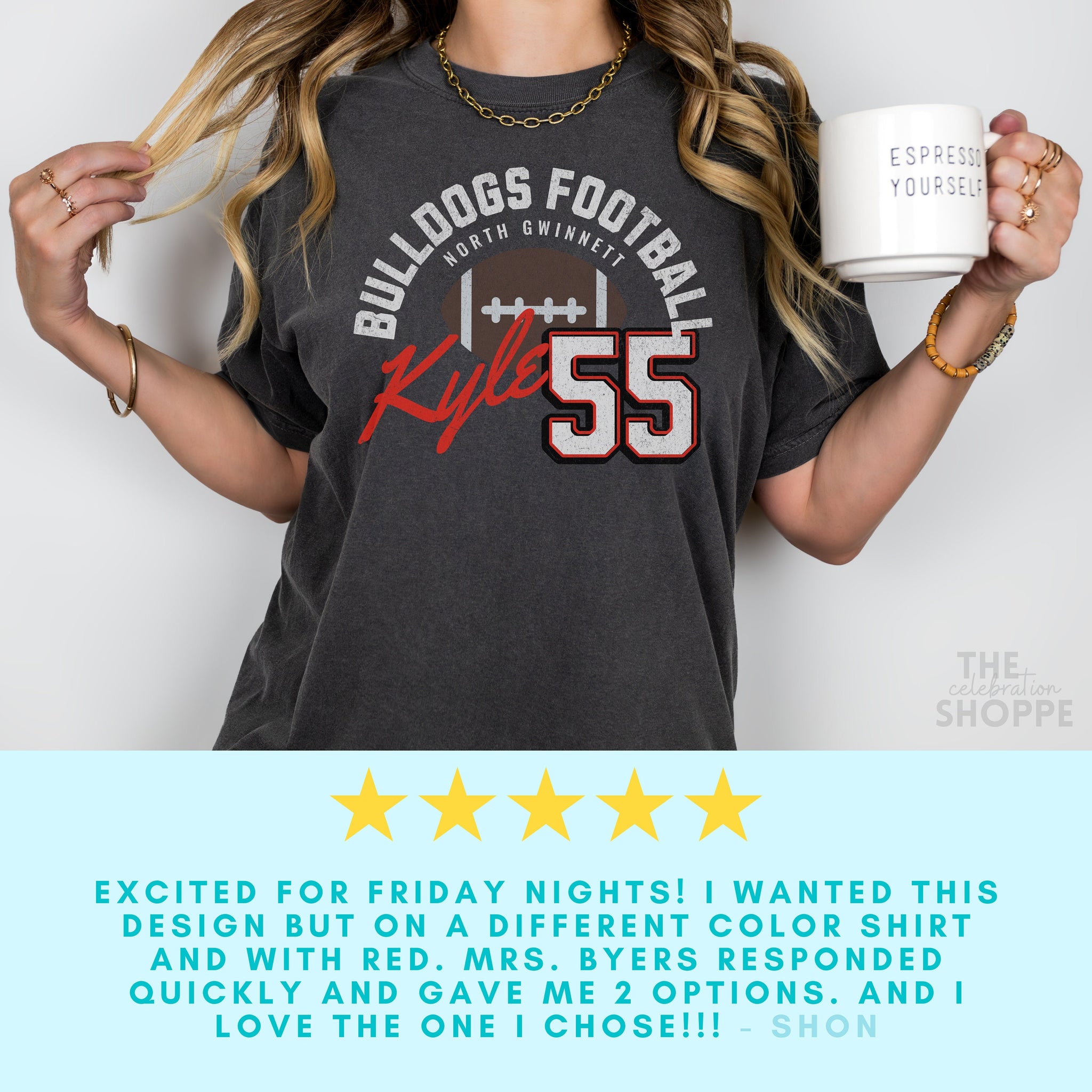 Football Mom Shirt Of Two Boys Personalized Comfort Colors For Game Day, Custom Football Player Number Tee For Dad Friday Night Lights   FB2308