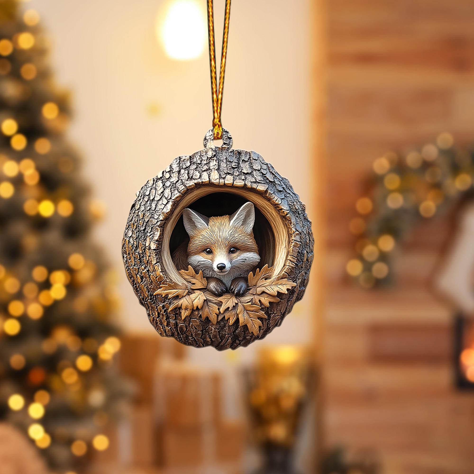 Fox 2D Flat Ornament, Fox Christmas Ornament, Fox Rearview Mirror Car Ornament, Fox Ornament Holiday Gift HAOR0611