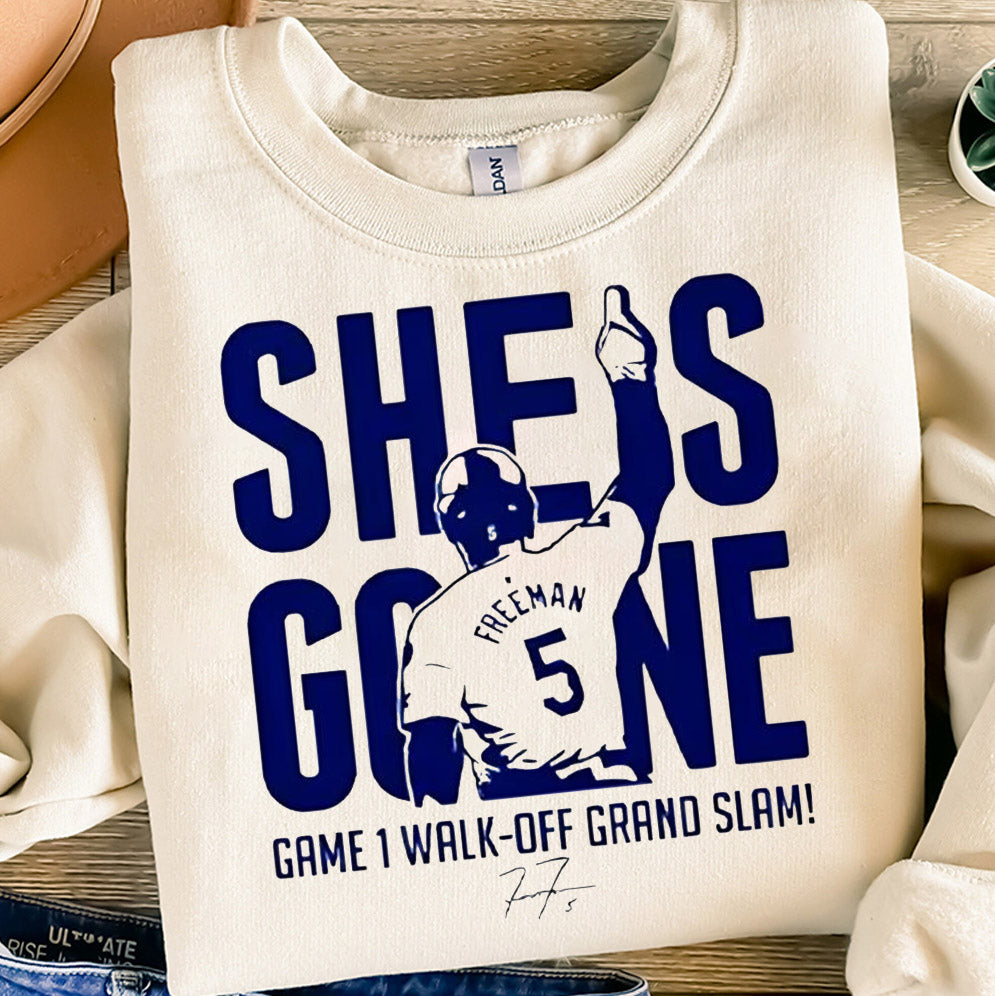 Freddie Freeman she is gone game 1 walk-off grand slam shirt, Sweatshirt, Hoodie