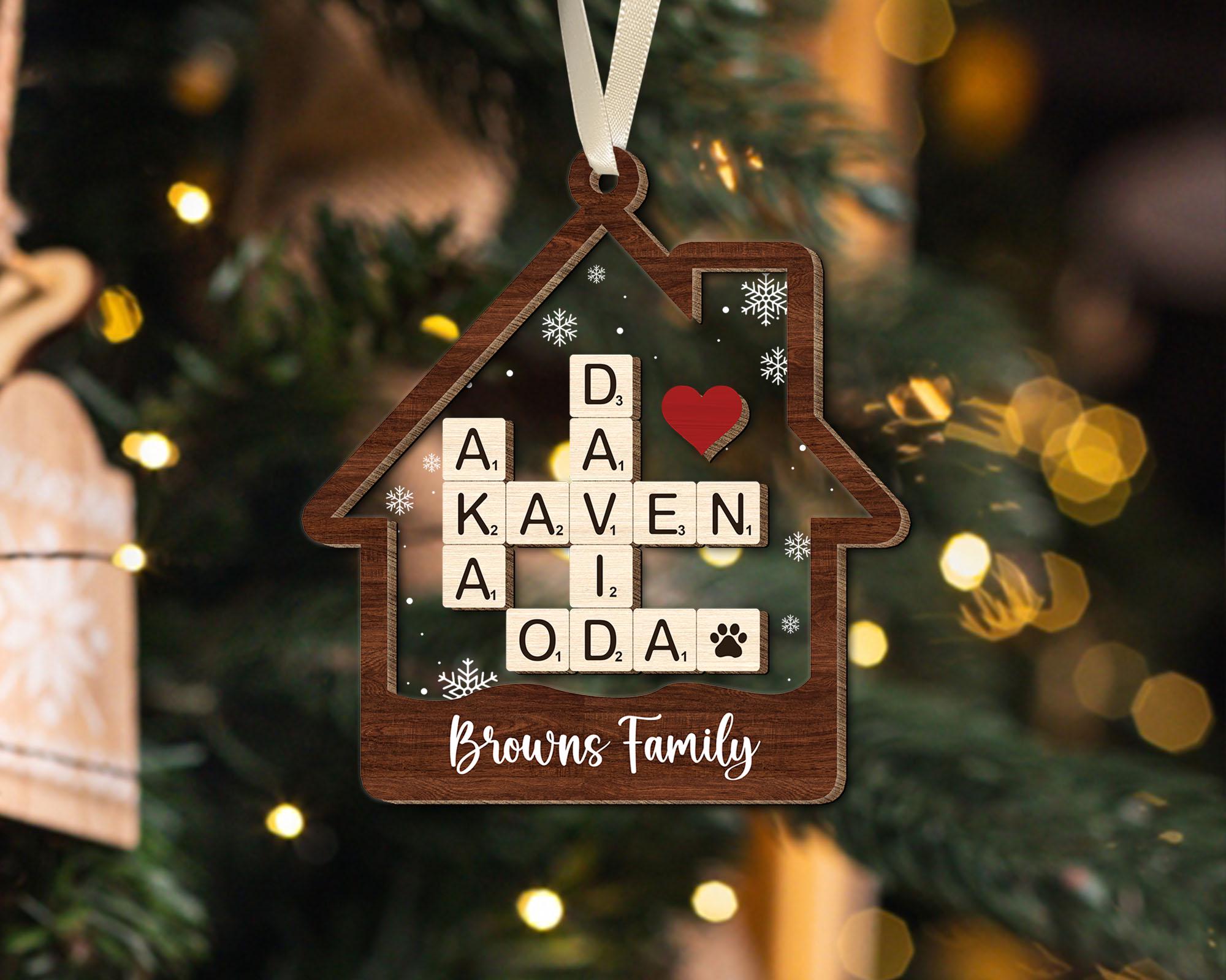 FREE PREVIEW Family Crossword Christmas Ornaments, Custom Family Names Puzzle, Family Ornament 2024, Christmas Gift, Christmas Tree Decor OROC24