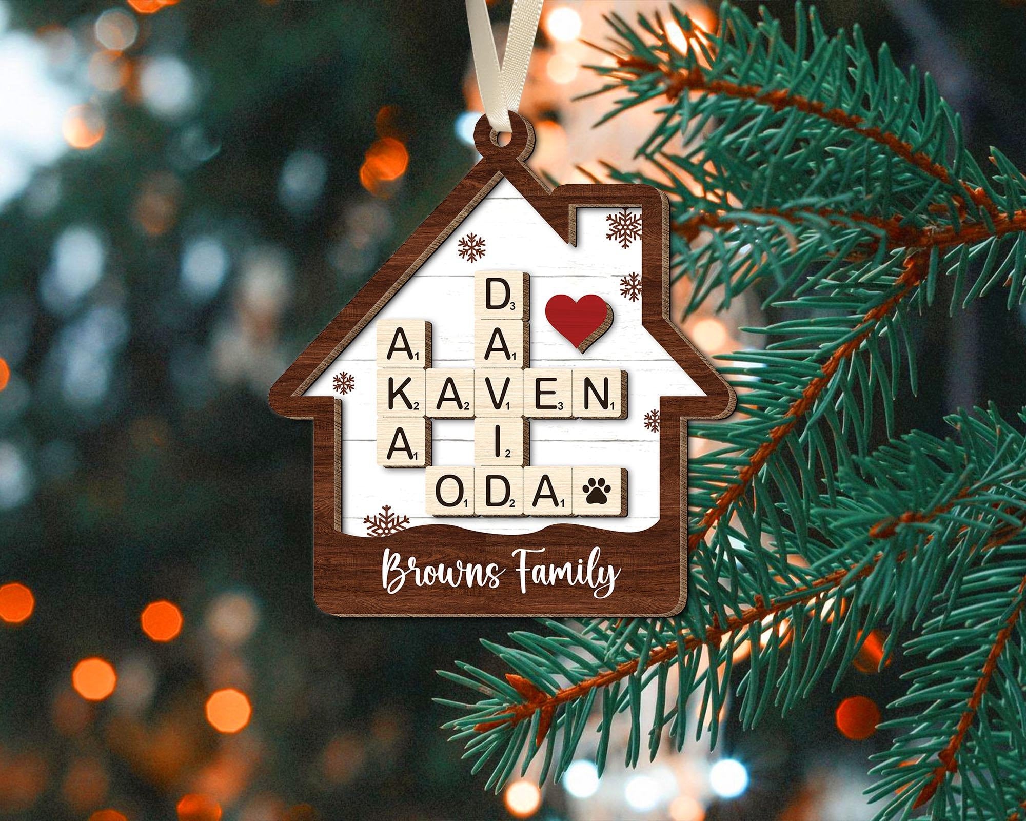 FREE PREVIEW Family Crossword Christmas Ornaments, Custom Family Names Puzzle, Family Ornament 2024, Christmas Gift, Christmas Tree Decor OROC24