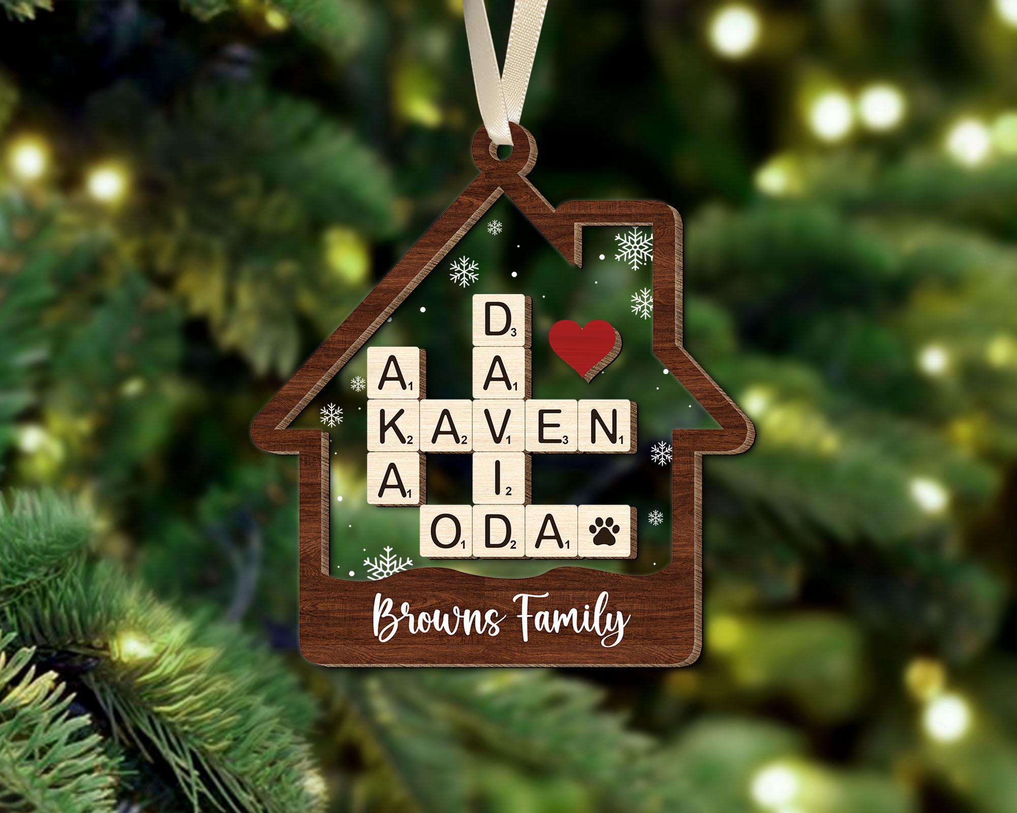 FREE PREVIEW Family Crossword Christmas Ornaments, Custom Family Names Puzzle, Family Ornament 2024, Christmas Gift, Christmas Tree Decor OROC24