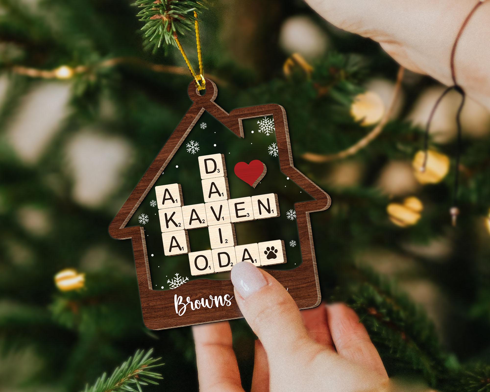 FREE PREVIEW Family Crossword Christmas Ornaments, Custom Family Names Puzzle, Family Ornament 2024, Christmas Gift, Christmas Tree Decor OROC24