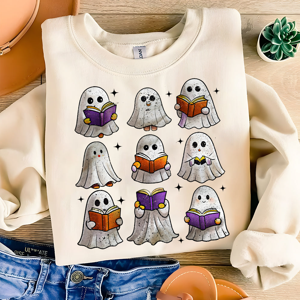 Funny Book Lover Halloween T-shirt, Cute Ghost Book Nerd, Ghost Halloween T-shirt, Ghost T-shirt, Teacher T-shirt