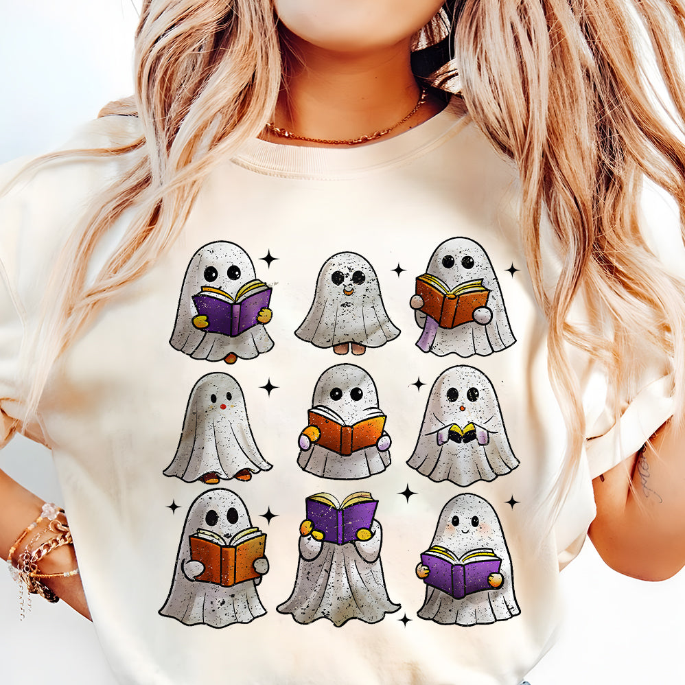 Funny Book Lover Halloween T-shirt, Cute Ghost Book Nerd, Ghost Halloween T-shirt, Ghost T-shirt, Teacher T-shirt