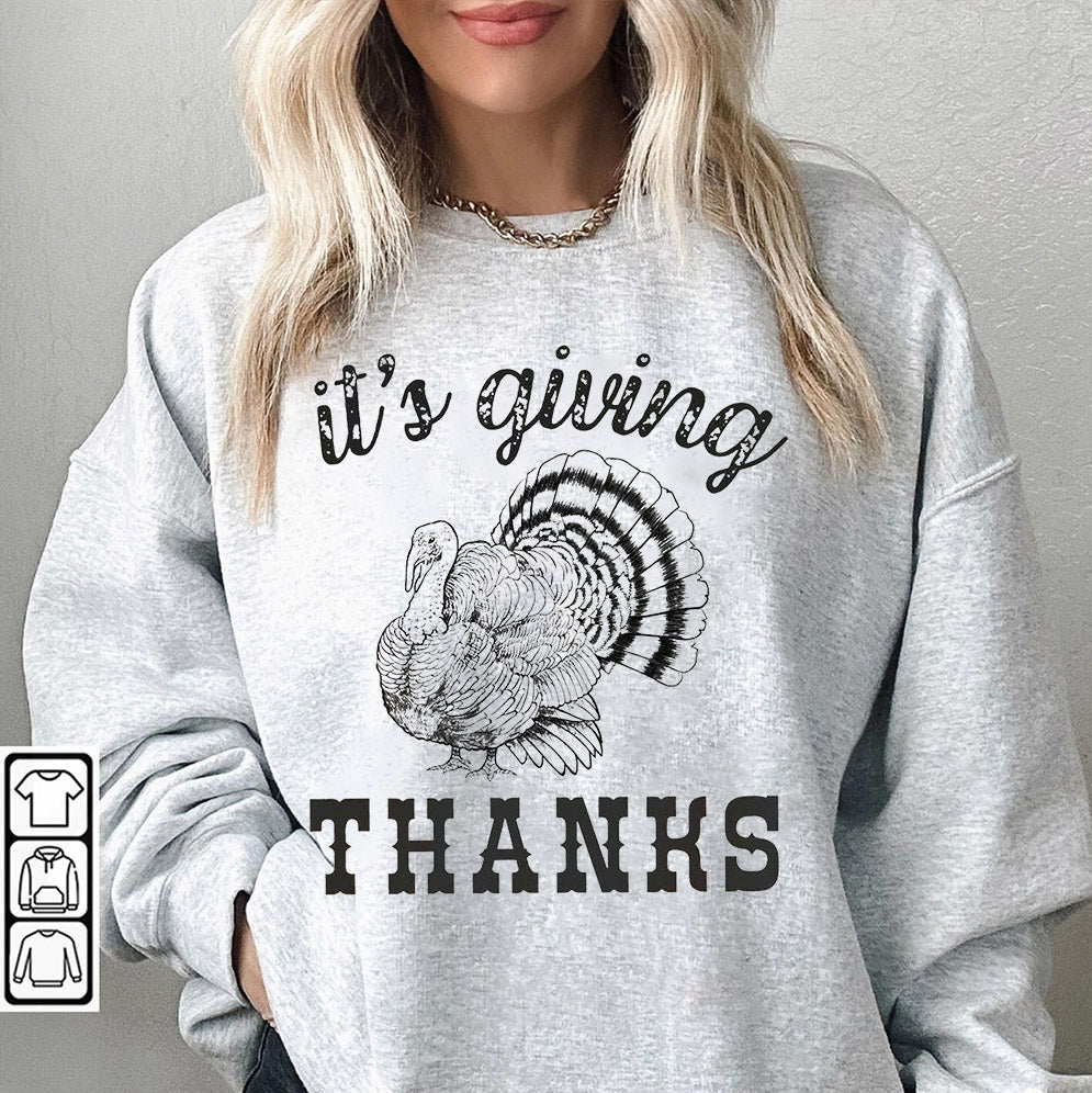Funny Friendsgiving Group Shirt, Cute Thanksgiving Fall Shirt, It's Giving Thanks, Friends Thanksgiving Trendy Crewneck Gift, Turkey Shirt