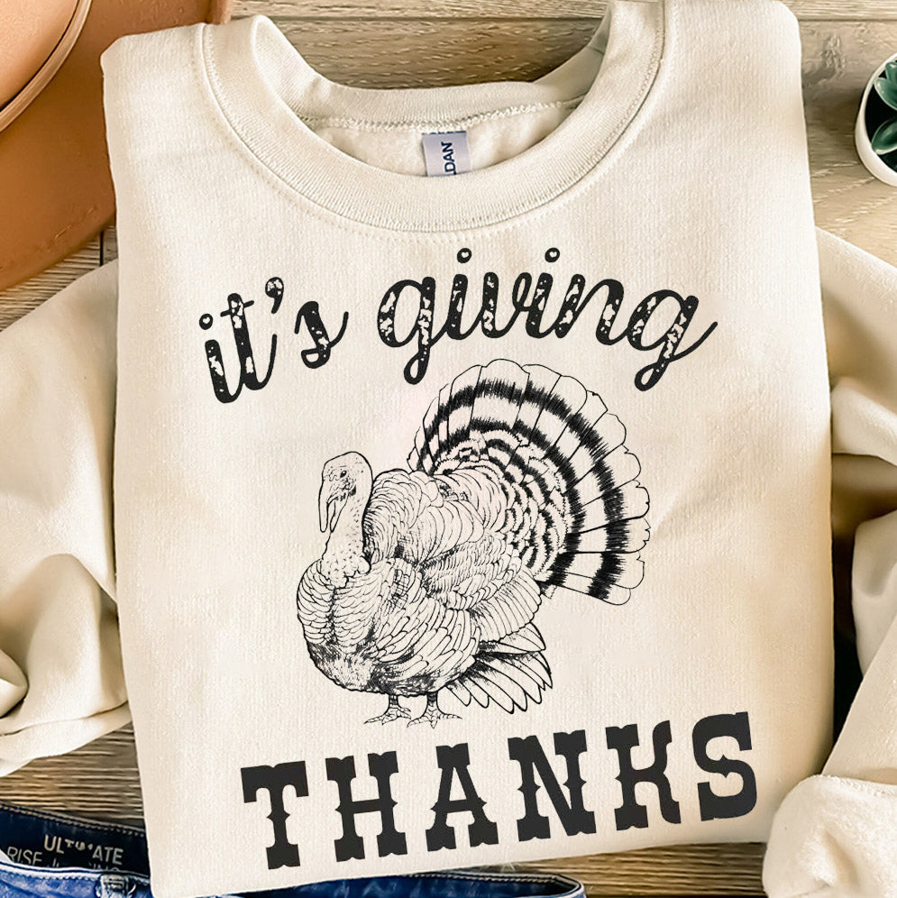 Funny Friendsgiving Group Shirt, Cute Thanksgiving Fall Shirt, It's Giving Thanks, Friends Thanksgiving Trendy Crewneck Gift, Turkey Shirt