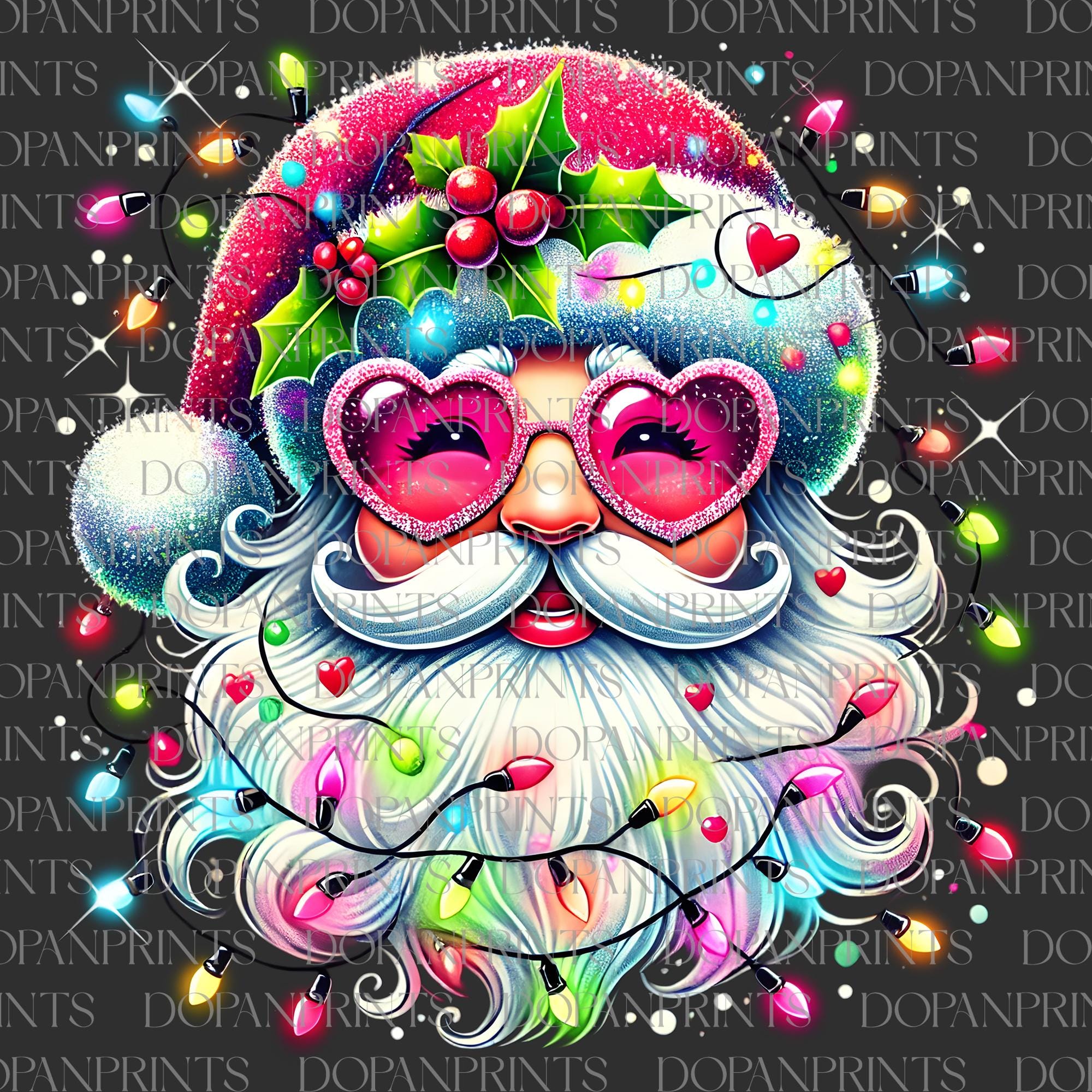 Funny Santa with Sunglasses PNG, Cute Santa Claus Png, Christmas Lights Png, Merry Xmas,Cheerful Sparkly Glitter Christmas Lights Pink Santa SCU