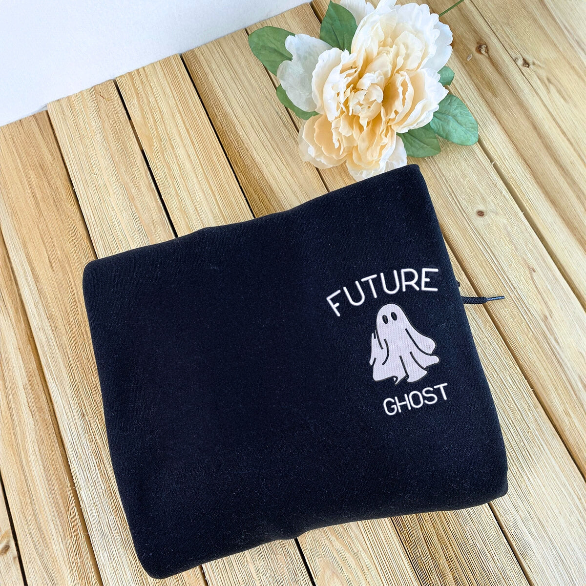 Future Ghost Sweatshirt, Funny Halloween Hoodie with Embroidered on Pocket, Bat on Sleeve EMHA2608