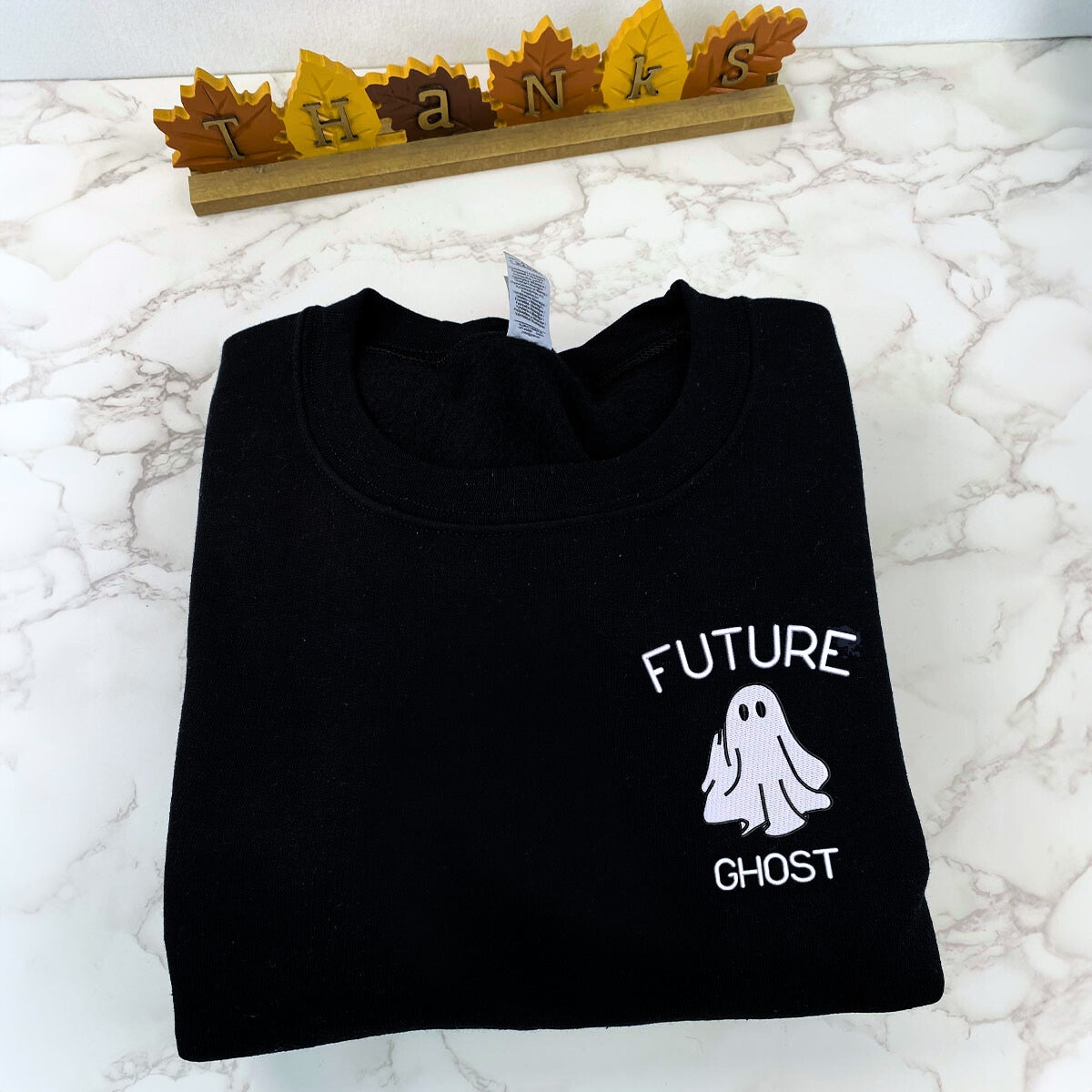 Future Ghost Sweatshirt, Funny Halloween Hoodie with Embroidered on Pocket, Bat on Sleeve EMHA2608