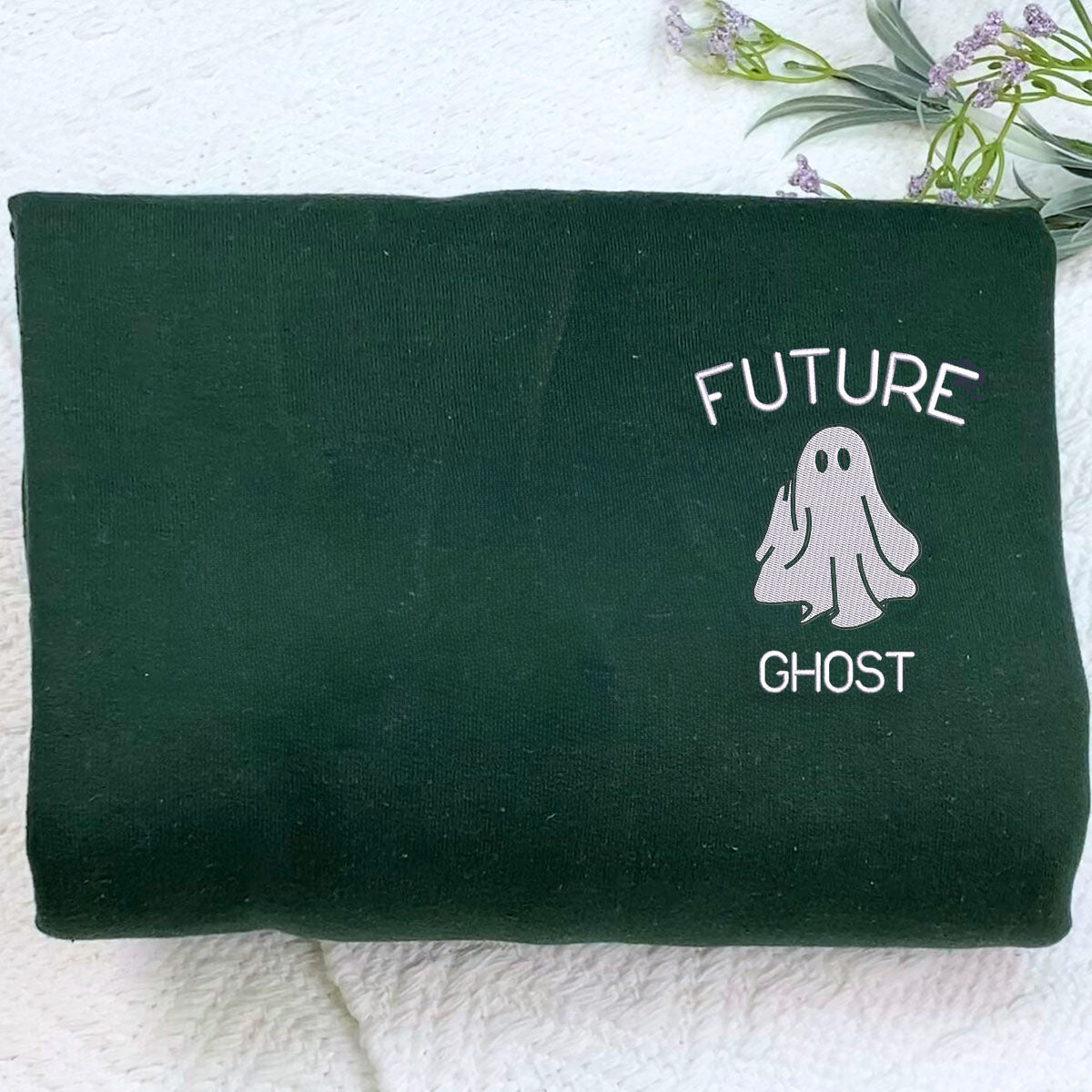 Future Ghost Sweatshirt, Funny Halloween Hoodie with Embroidered on Pocket, Bat on Sleeve EMHA2608