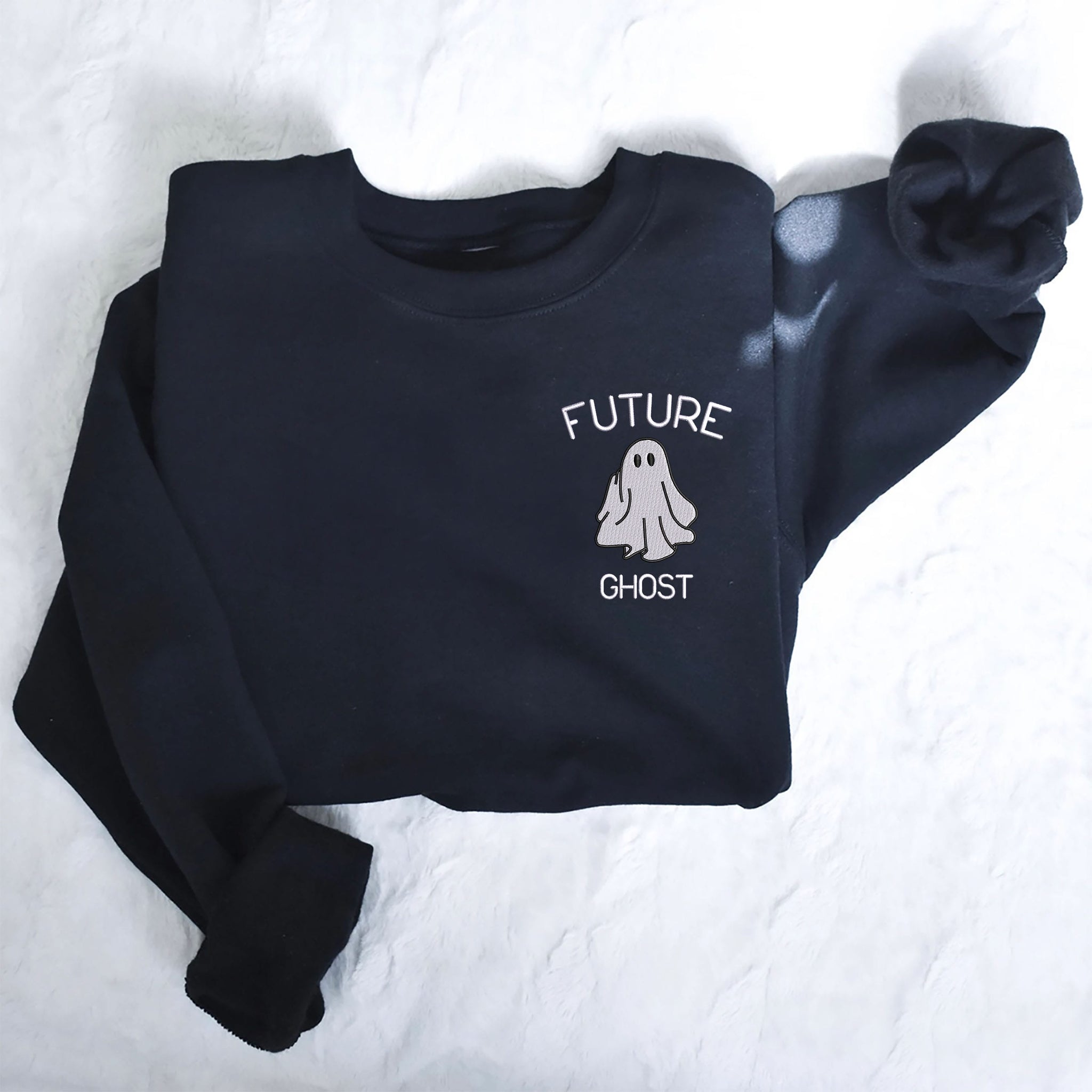 Future Ghost Sweatshirt, Funny Halloween Hoodie with Embroidered on Pocket, Bat on Sleeve EMHA2608
