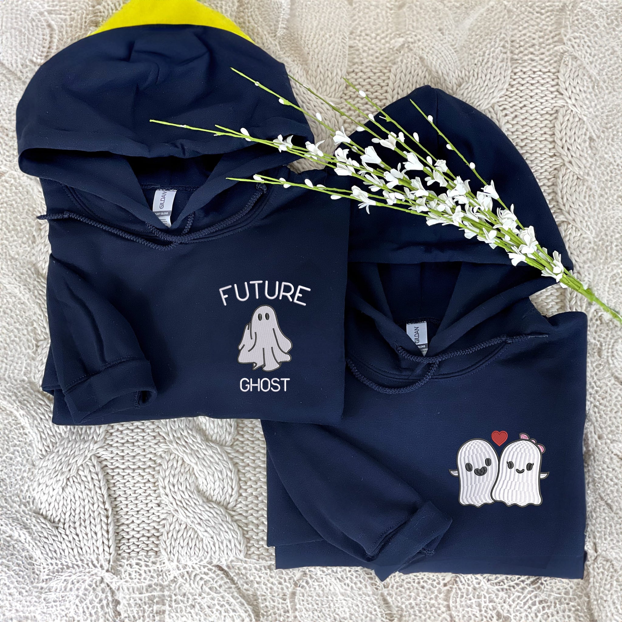 Future Ghost Sweatshirt, Funny Halloween Hoodie with Embroidered on Pocket, Bat on Sleeve EMHA2608