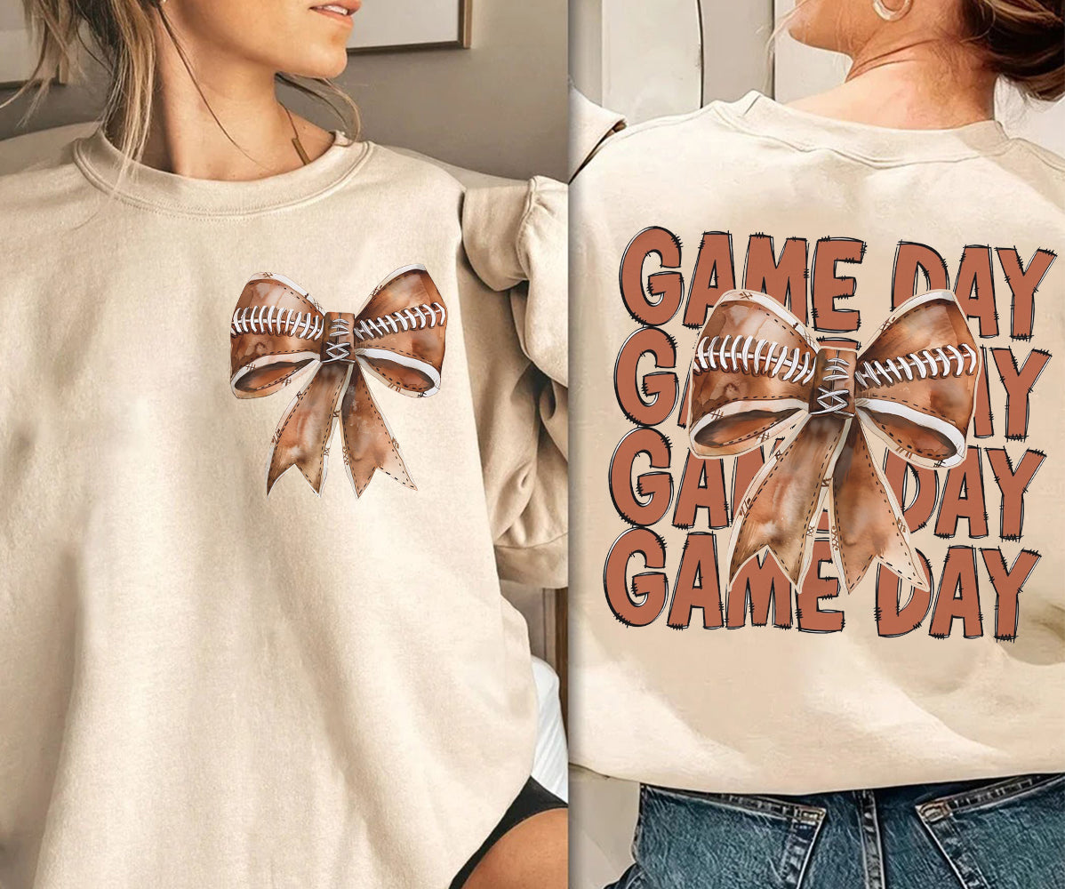 Game Day Football Bow T-Shirt, Fall Coquette Bow T-Shirt, Fall Football Shirt T-Shirt, Football Sport T-Shirt, Football Mom T-Shirt