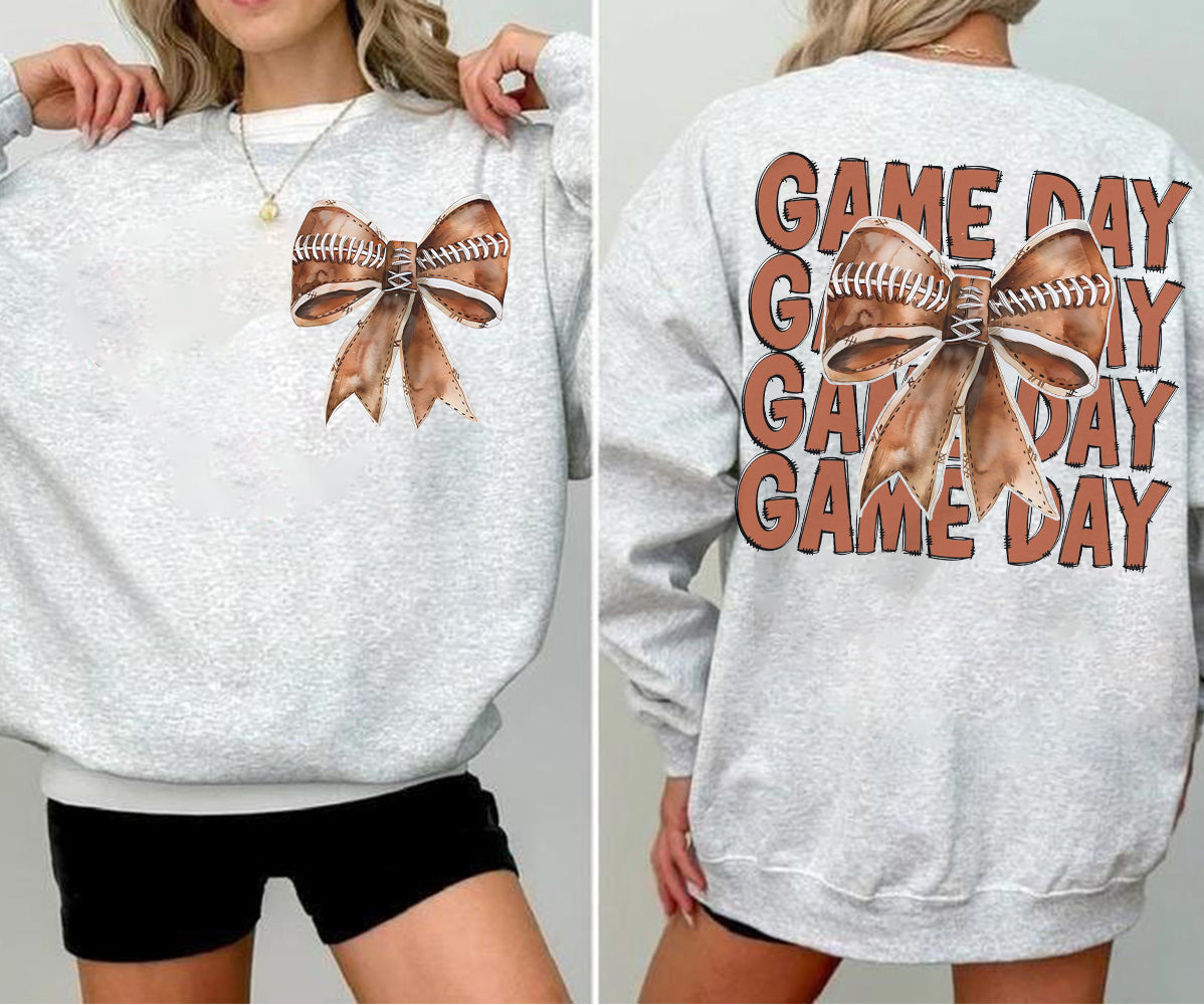 Game Day Football Bow T-Shirt, Fall Coquette Bow T-Shirt, Fall Football Shirt T-Shirt, Football Sport T-Shirt, Football Mom T-Shirt