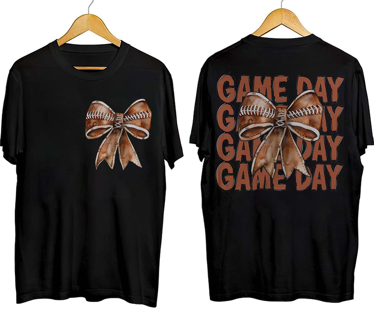 Game Day Football Bow T-Shirt, Fall Coquette Bow T-Shirt, Fall Football Shirt T-Shirt, Football Sport T-Shirt, Football Mom T-Shirt