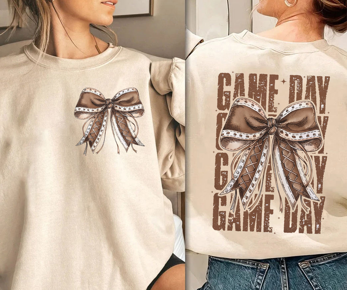 Game Day Football Bow T-Shirt, Fall Coquette Bow T-Shirt, Fall Football Shirt T-Shirt, Football Sport T-Shirt V2, Football Mom T-Shirt