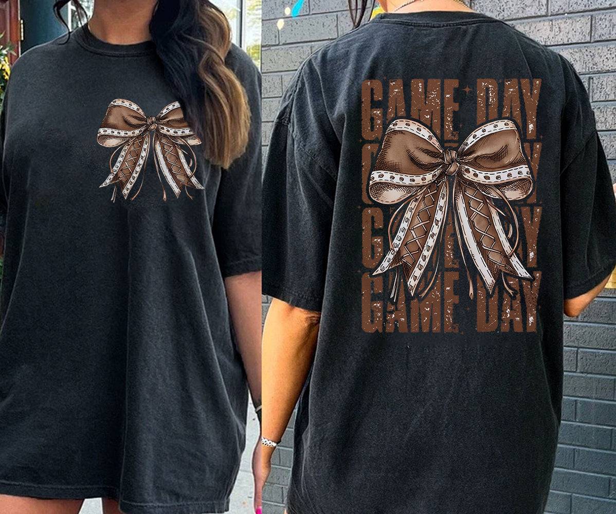 Game Day Football Bow T-Shirt, Fall Coquette Bow T-Shirt, Fall Football Shirt T-Shirt, Football Sport T-Shirt V2, Football Mom T-Shirt