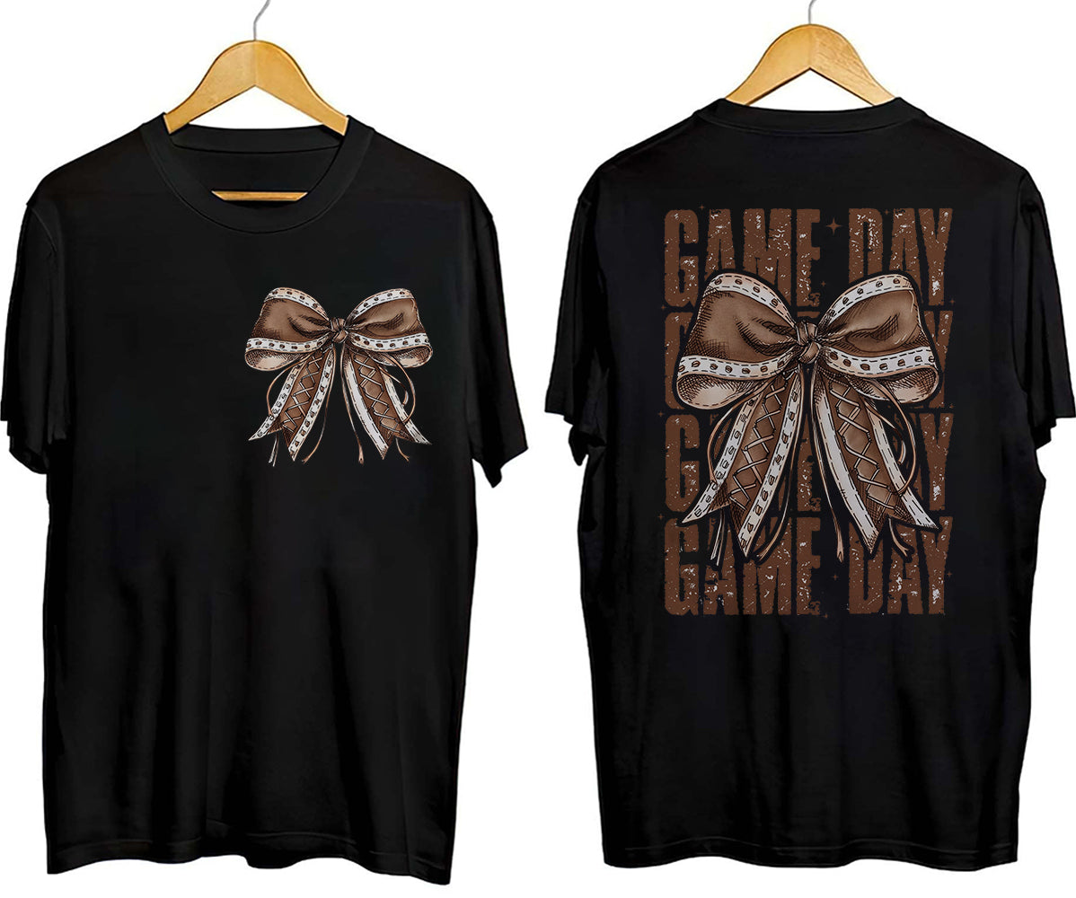 Game Day Football Bow T-Shirt, Fall Coquette Bow T-Shirt, Fall Football Shirt T-Shirt, Football Sport T-Shirt V2, Football Mom T-Shirt