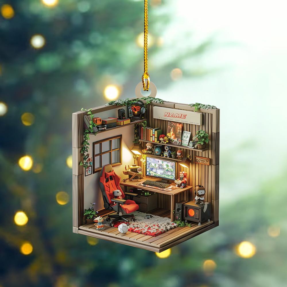 Gamer Room Christmas Ornament, Gamer Room 2D Flat Ornament, Gamer Ornament, Gaming Room Holiday Gift HAOR0611