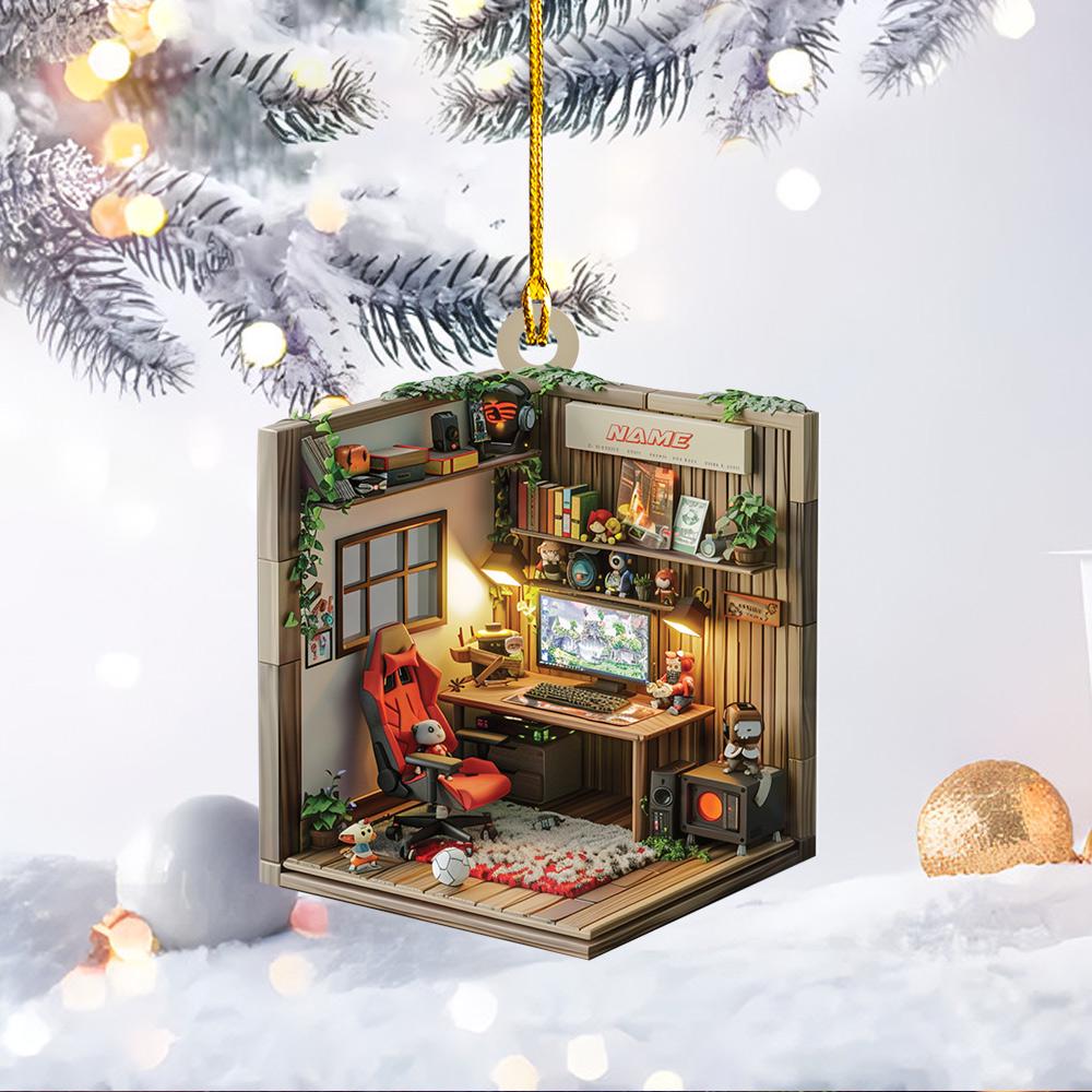 Gamer Room Christmas Ornament, Gamer Room 2D Flat Ornament, Gamer Ornament, Gaming Room Holiday Gift HAOR0611