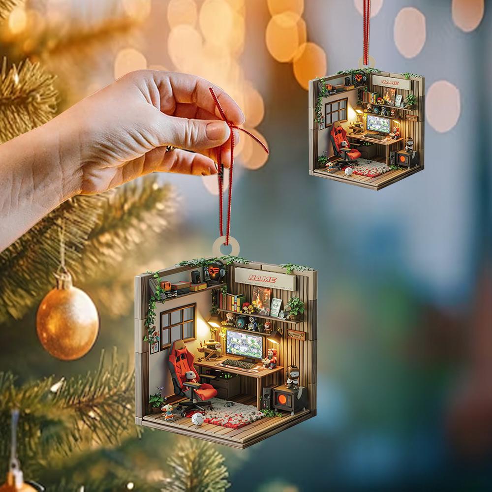 Gamer Room Christmas Ornament, Gamer Room 2D Flat Ornament, Gamer Ornament, Gaming Room Holiday Gift HAOR0611