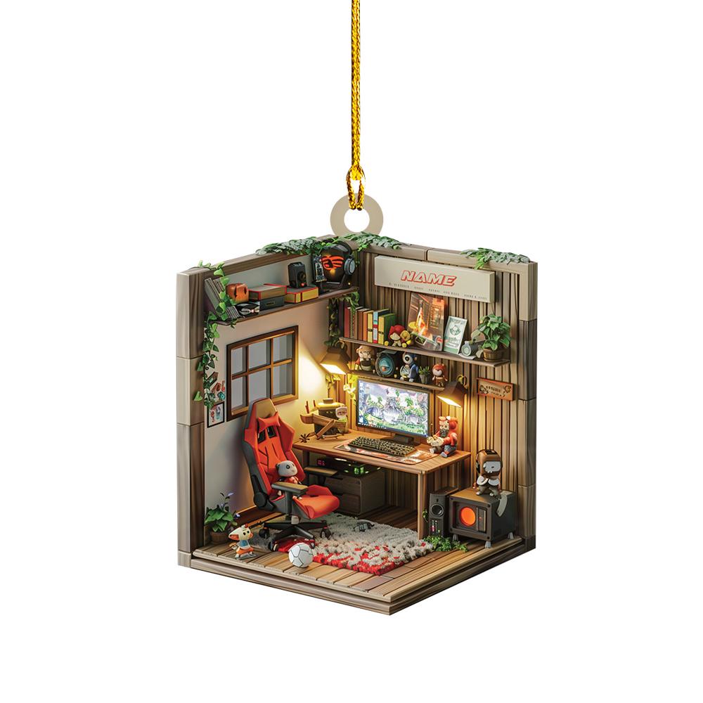 Gamer Room Christmas Ornament, Gamer Room 2D Flat Ornament, Gamer Ornament, Gaming Room Holiday Gift HAOR0611