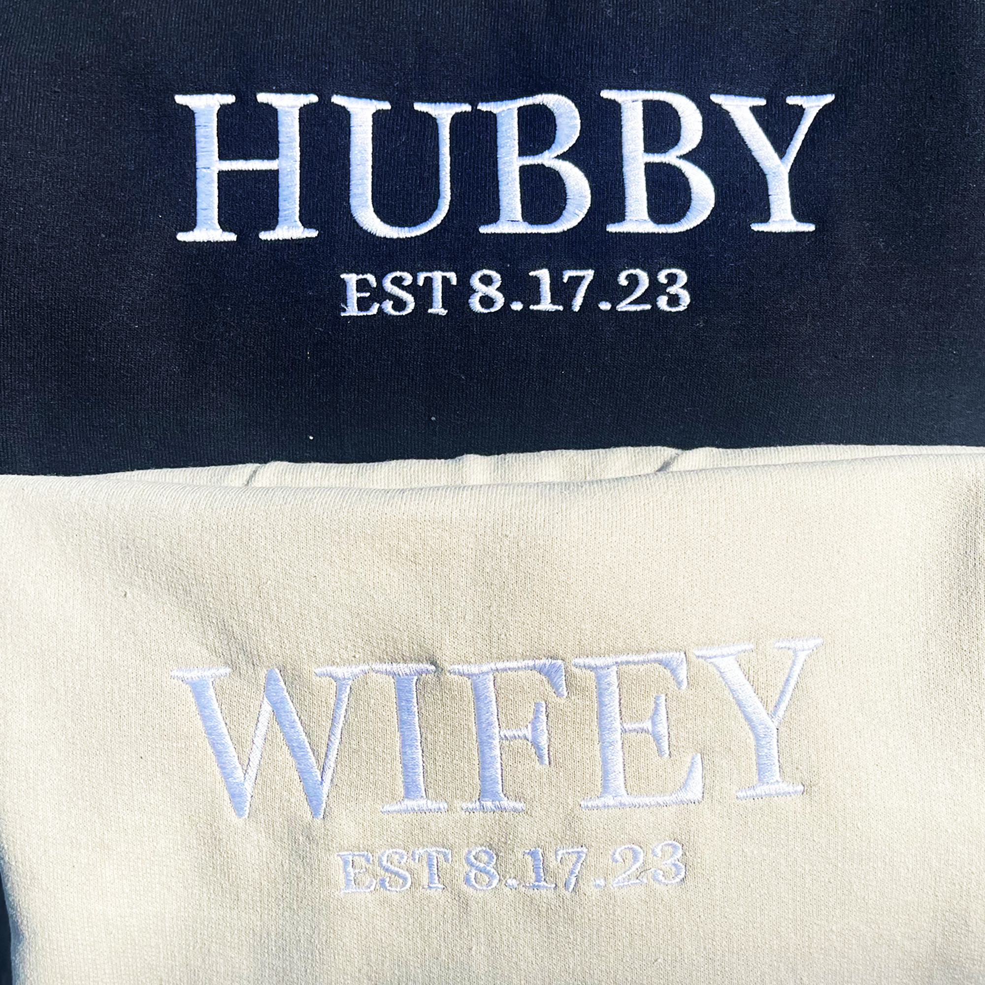 Customized Wifey and Hubby Sweatshirts, Bridal Couple Pullover, Personalized Wifey Sweater, Honeymoon Gift em4