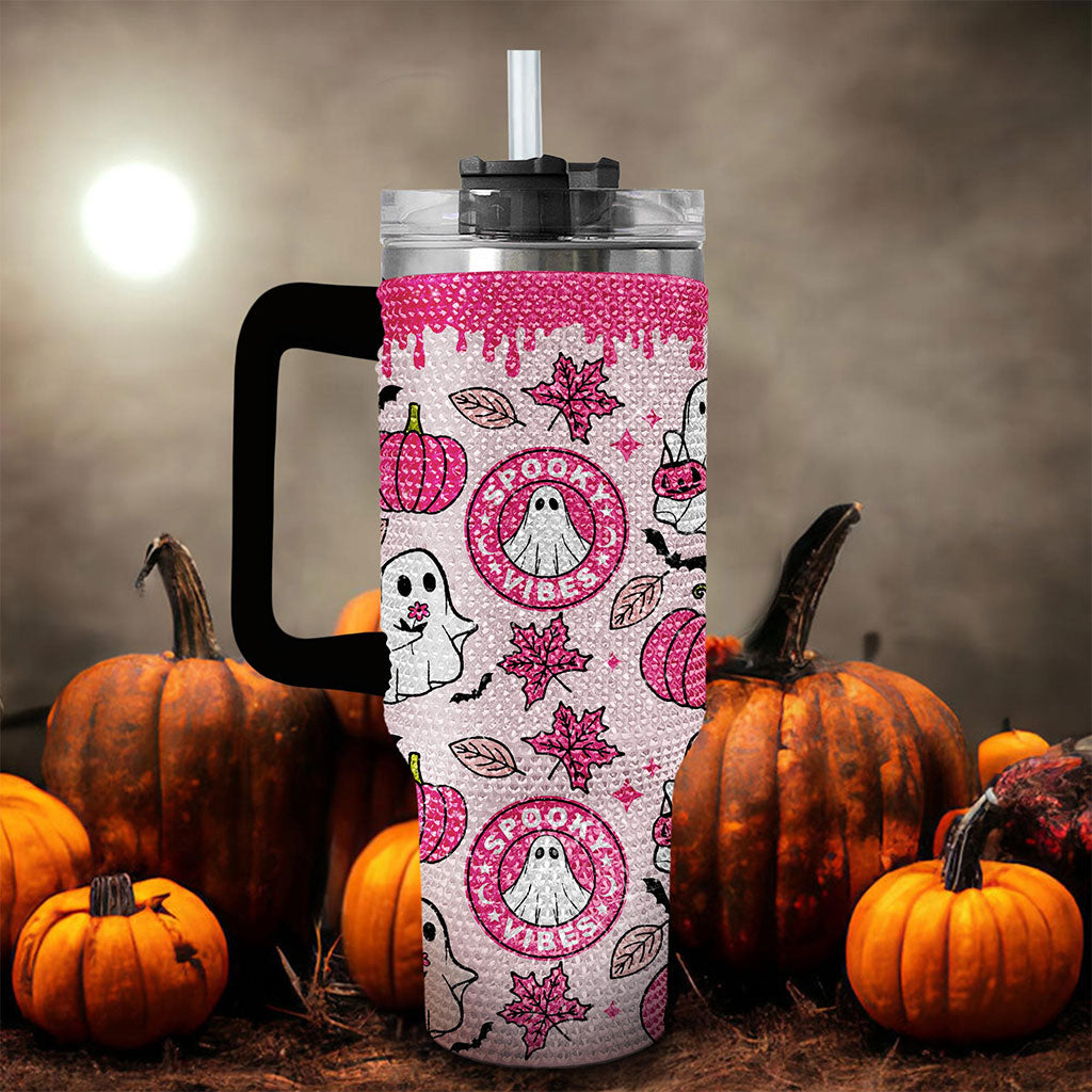 Ghost 40Oz Rhinestone Tumbler, Ghost Coffee, Spooky Vibes Tumbler, Halloween Gift 1 TUM2808