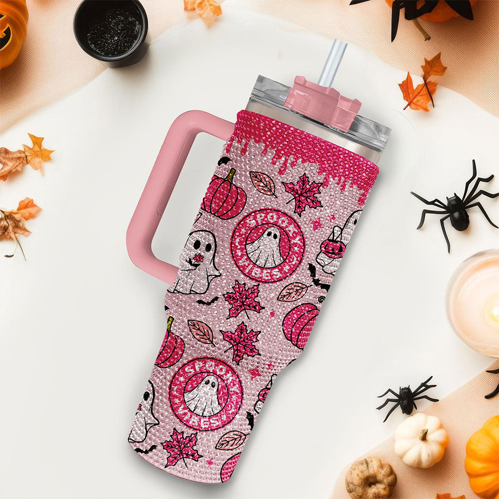 Ghost 40Oz Rhinestone Tumbler, Ghost Coffee, Spooky Vibes Tumbler, Halloween Gift 1 TUM2808