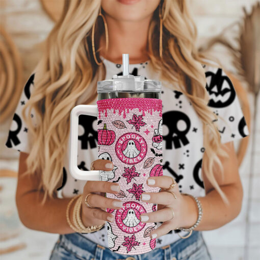 Ghost 40Oz Rhinestone Tumbler, Ghost Coffee, Spooky Vibes Tumbler, Halloween Gift 1 TUM2808
