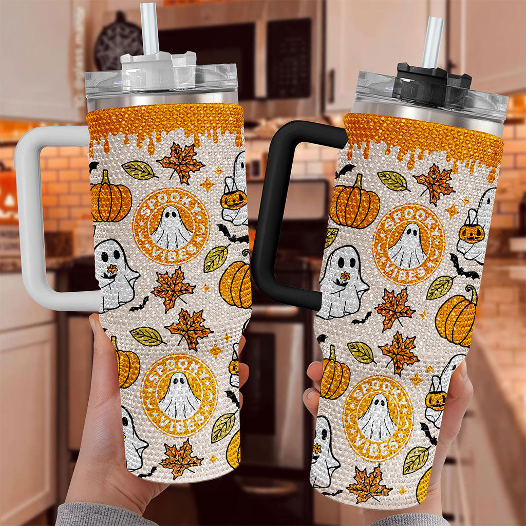 Ghost 40Oz Rhinestone Tumbler, Ghost Coffee, Spooky Vibes Tumbler, Halloween Gift 2 TUM2808