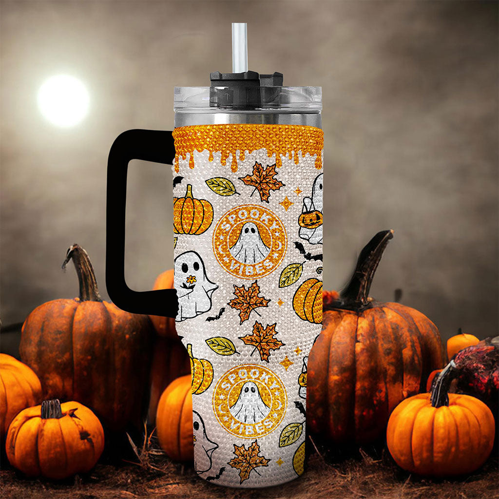 Ghost 40Oz Rhinestone Tumbler, Ghost Coffee, Spooky Vibes Tumbler, Halloween Gift 2 TUM2808