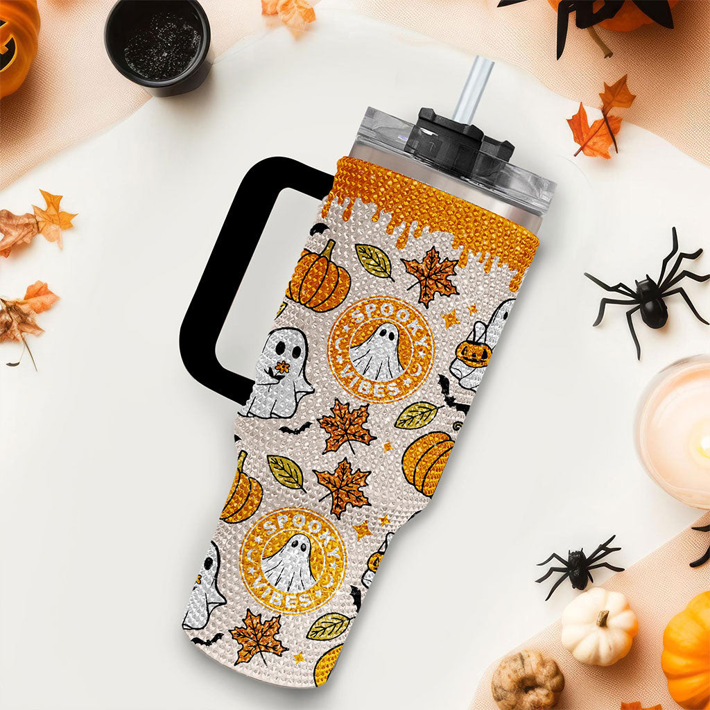 Ghost 40Oz Rhinestone Tumbler, Ghost Coffee, Spooky Vibes Tumbler, Halloween Gift 2 TUM2808