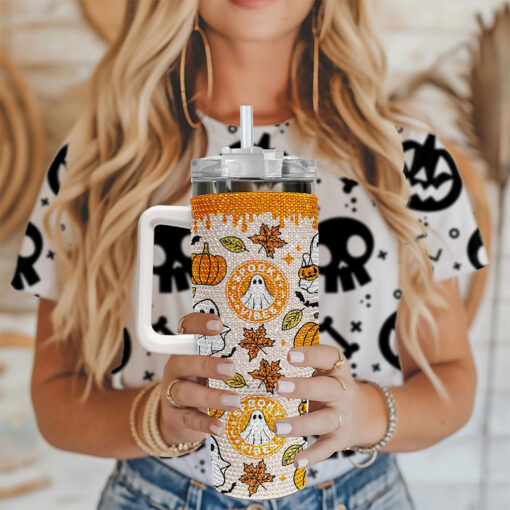 Ghost 40Oz Rhinestone Tumbler, Ghost Coffee, Spooky Vibes Tumbler, Halloween Gift 2 TUM2808