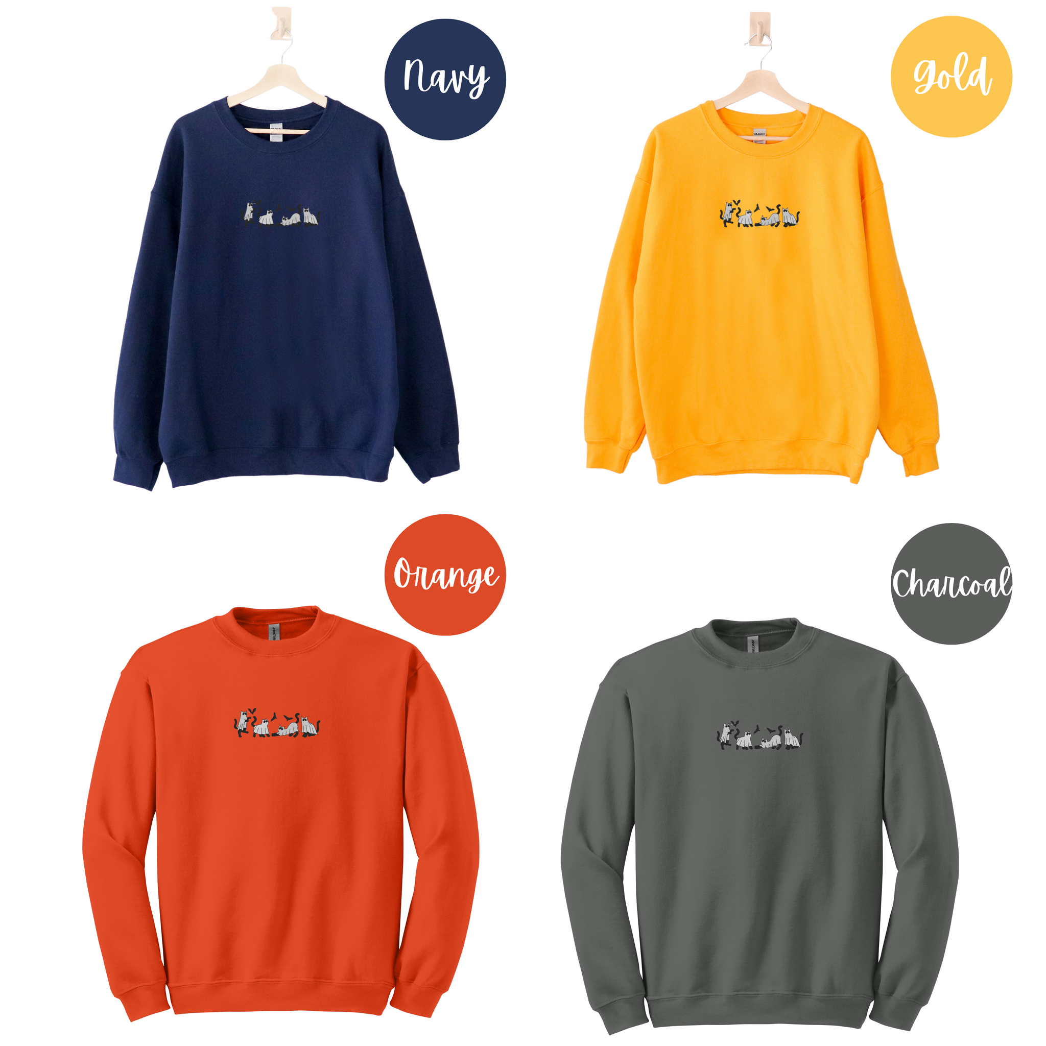 Ghost Cats Embroidered Sweatshirt EMHA2608