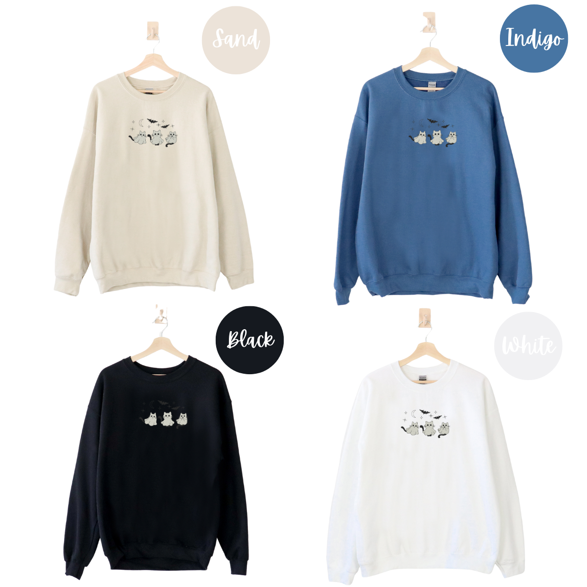 Ghost Cats with Stars Embroidered Sweatshirt EMHA2608